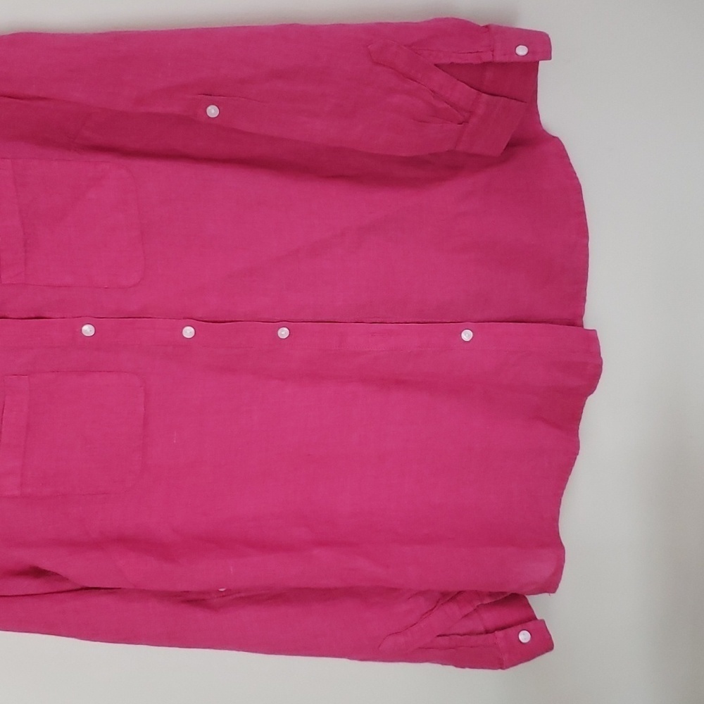 Charter club 100% linen fushia pink button down shirt women's size medium. - Picture 3 of 8